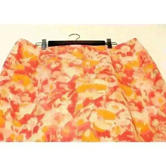 Talbots Pink Yellow A Line Canvas Midi Cotton Blend Lined Skirt Women's Size 16 - Picture 3 of 12